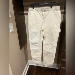 Topman Cream Cargo Pants Straight Leg Cotton Blend